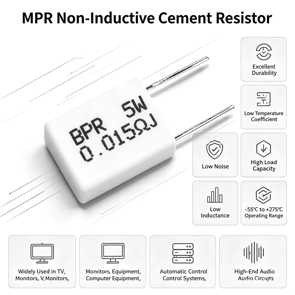 100PCS BPR56 5W Non-inductive Cement Ceramic Resistor SLR MPR 0.01R 0.015 0.022 0.025 0.02 0.033 0.047 0.05 0.1 0.25 0.5 1 Ohm