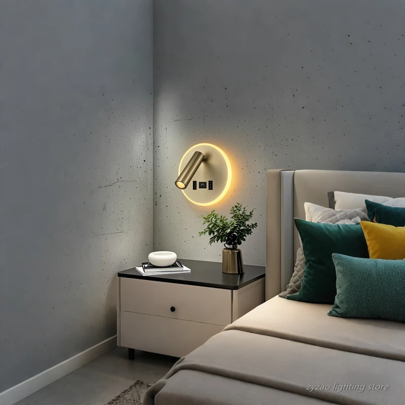 Modern Versatile LED Wall Sconce Lamp with Dual USB Ports Adjustable Side Reading Lights Modern Bedrooms Bedside Lamp