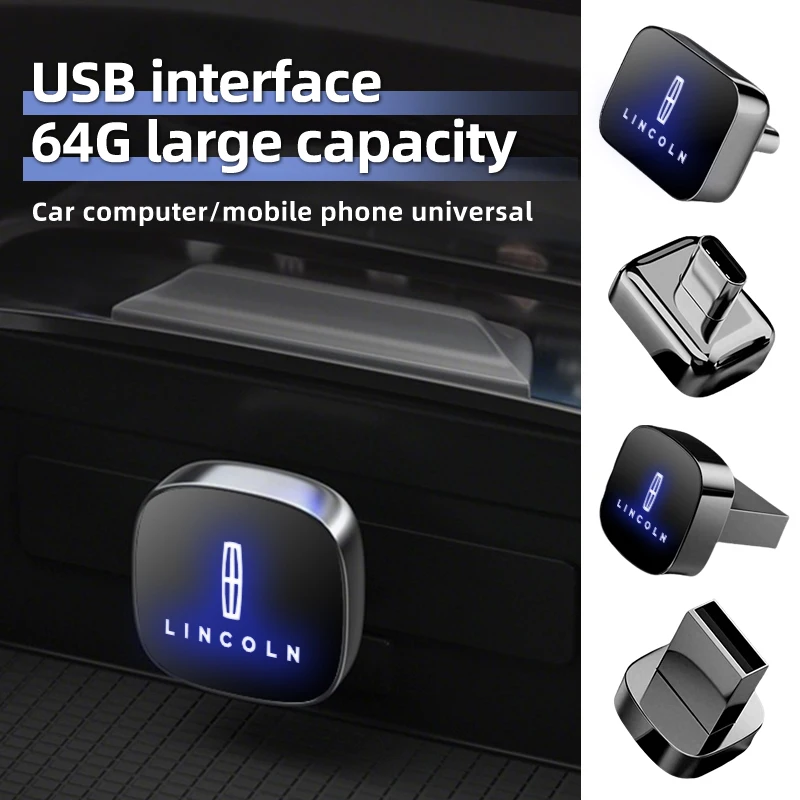 Unidad USB montada en coche, almacenamiento de grabadora de conducción, accesorios de coche tipo C/USB adecuados para Lincoln MKZ MKX Aviator Navigator Contine