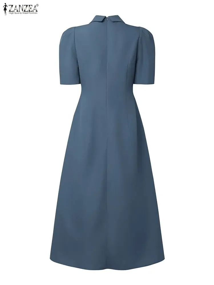 2025 ZANZEA Elegant Women Party Dresses Short Sleeve Summer Maxi Vestidos Fashion Lapel Pleated Solid Casual Loose Shirt Robe