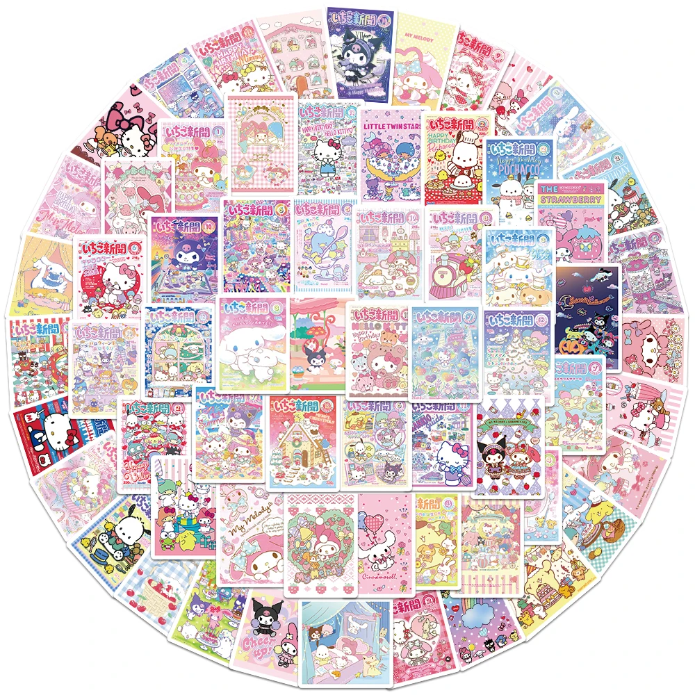 65pcs Sanrio Hello Kitty Mix Stickers Anime Scrapbook Decal Cartoon Movie Laptop Phone Decoration Kawaii Sticker Kids Girl Toy