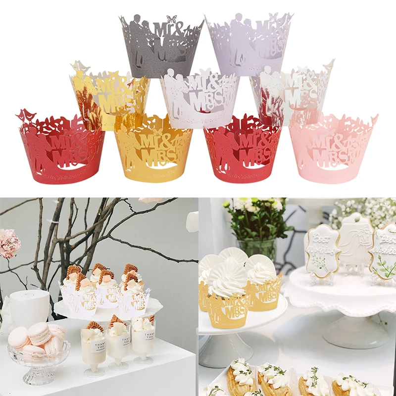 

10/20pcs Wedding Cupcake Decoration Mrs and Mrs Cake Border Cake Topper Kids Happy Wedding Party Decor Supplies Handmade Decor