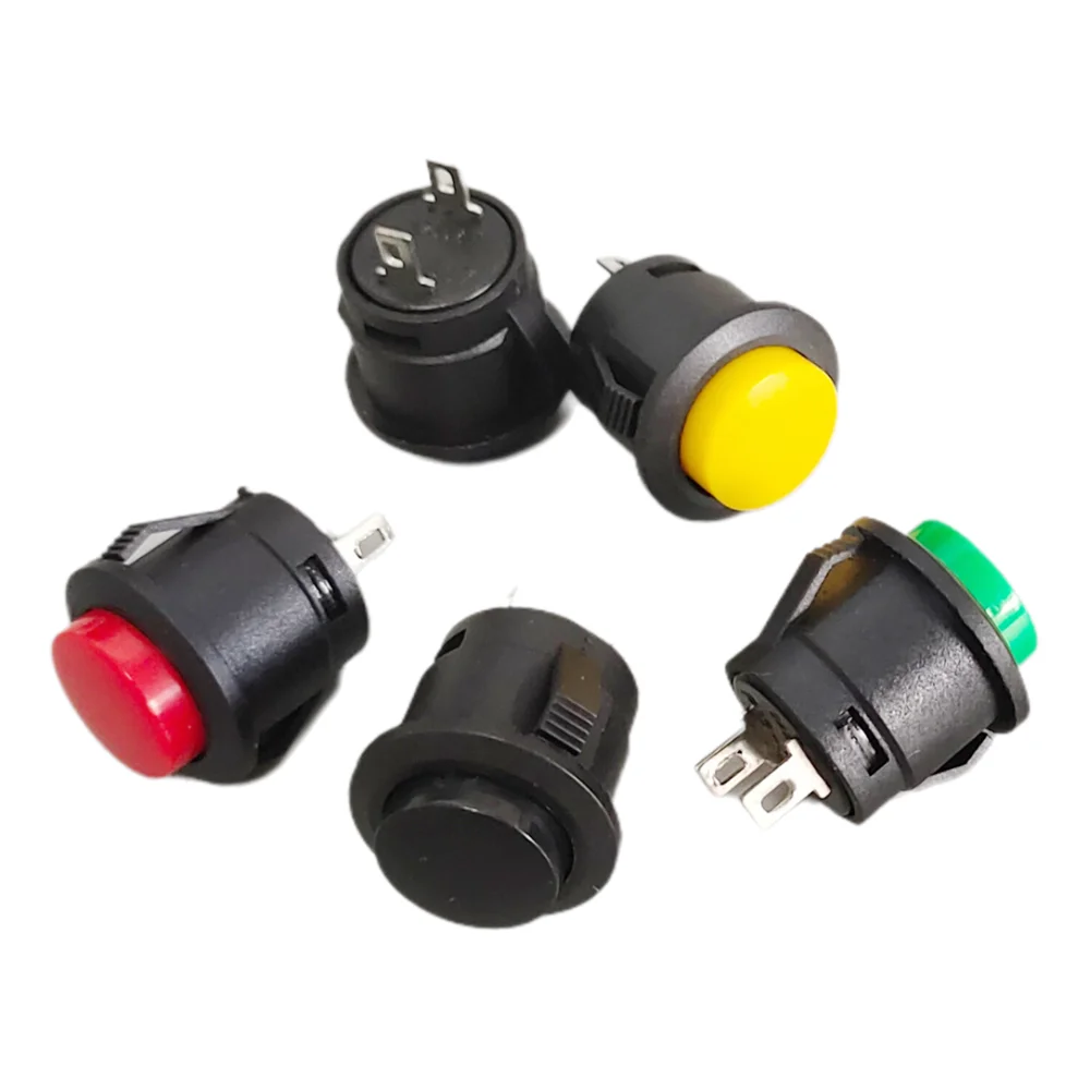 6PCS R13-507 Self Resetting Power Button Card Buckle Switch 16mm Round Multiple Panel Mounting Without Lock for Electronics