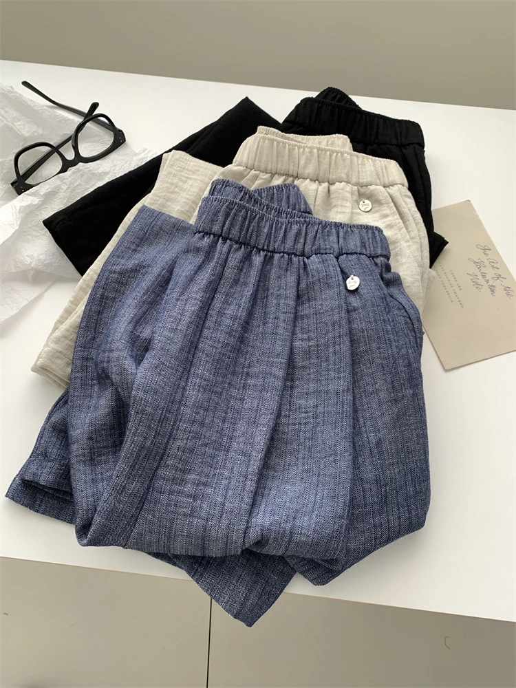 

Summer Linen Pants For Women Slim High Waisted Straight Wide Leg Cool Pants