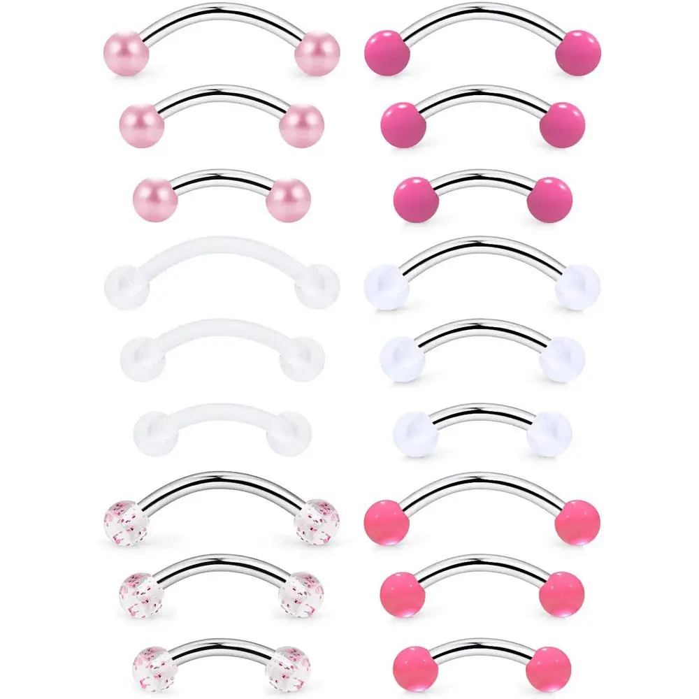 1/18Pcs Set 16G 6/8/10mm Eyebrow Rook Vertical Labret Anti Tragus Daith Belly Button Bridge Hood Surface Curved Barbell Piercing