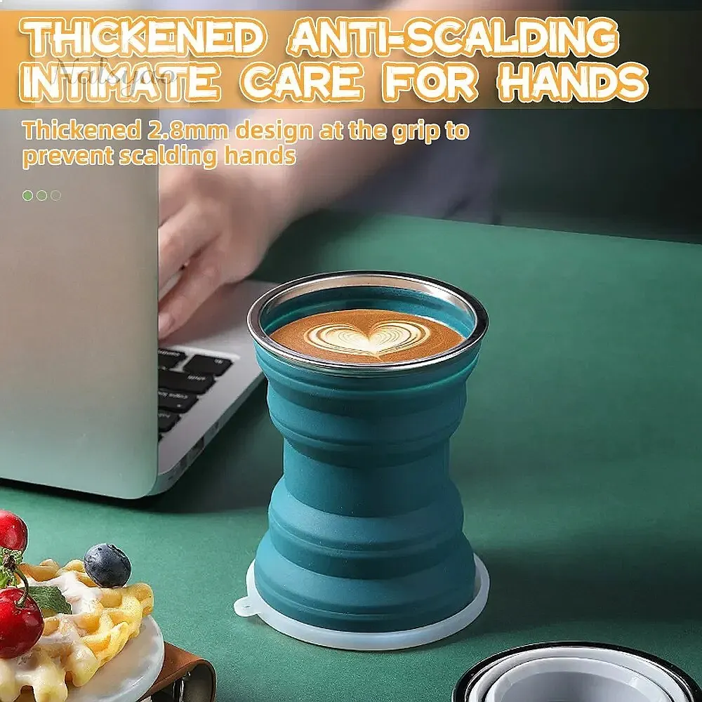 Portable Silicone Foldable Cup With Lanyard Heat Resistant Collapsible Travel Mug Lid Folding Storage Cup For Hot Water