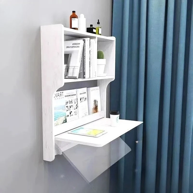 

Creative solid wood folding table wall-mounted wall desk bookshelf integrated simple modern suspended study table wall table