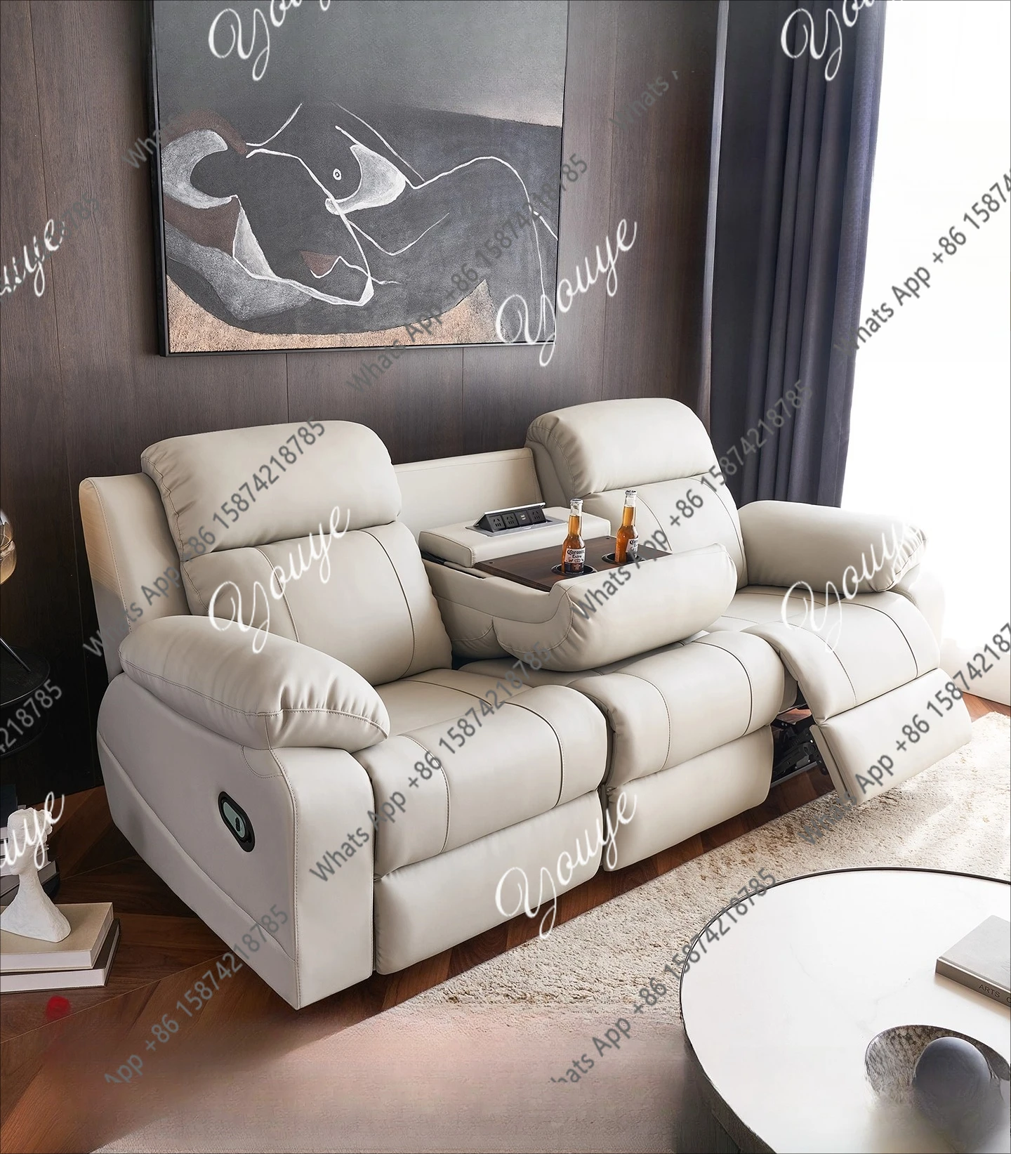 Zero wall electric cabin leather multi-function sofa home theater large living room sofa double triple