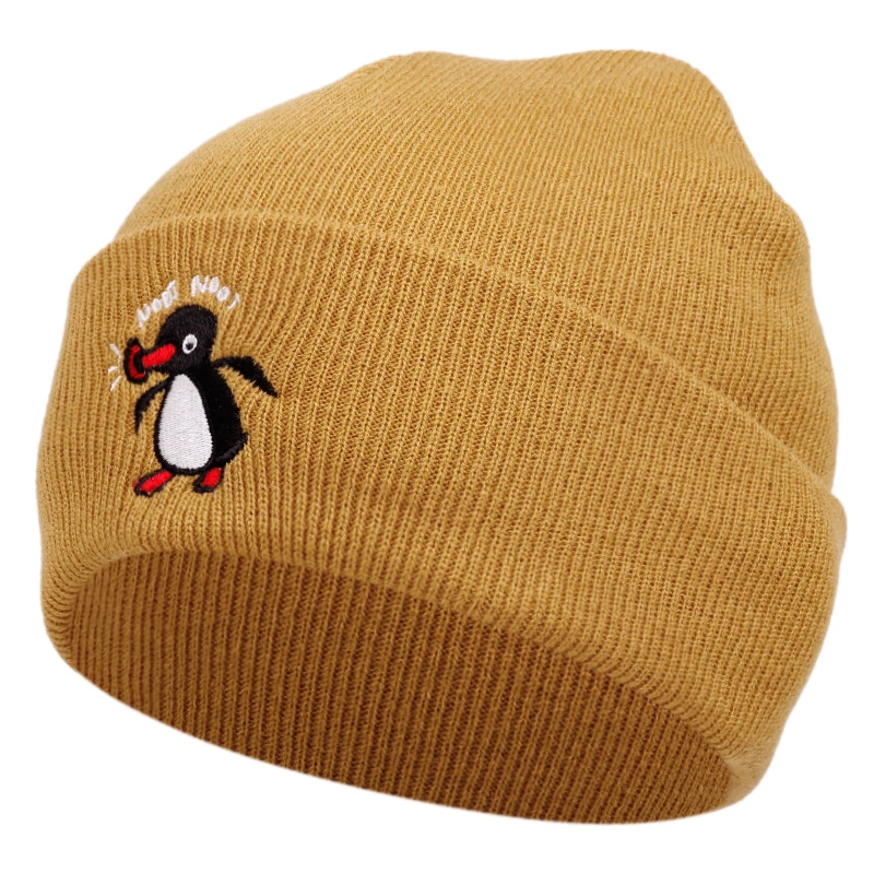penguin knitted hat, bean hat, outdoor winter hat embroidered ski hat