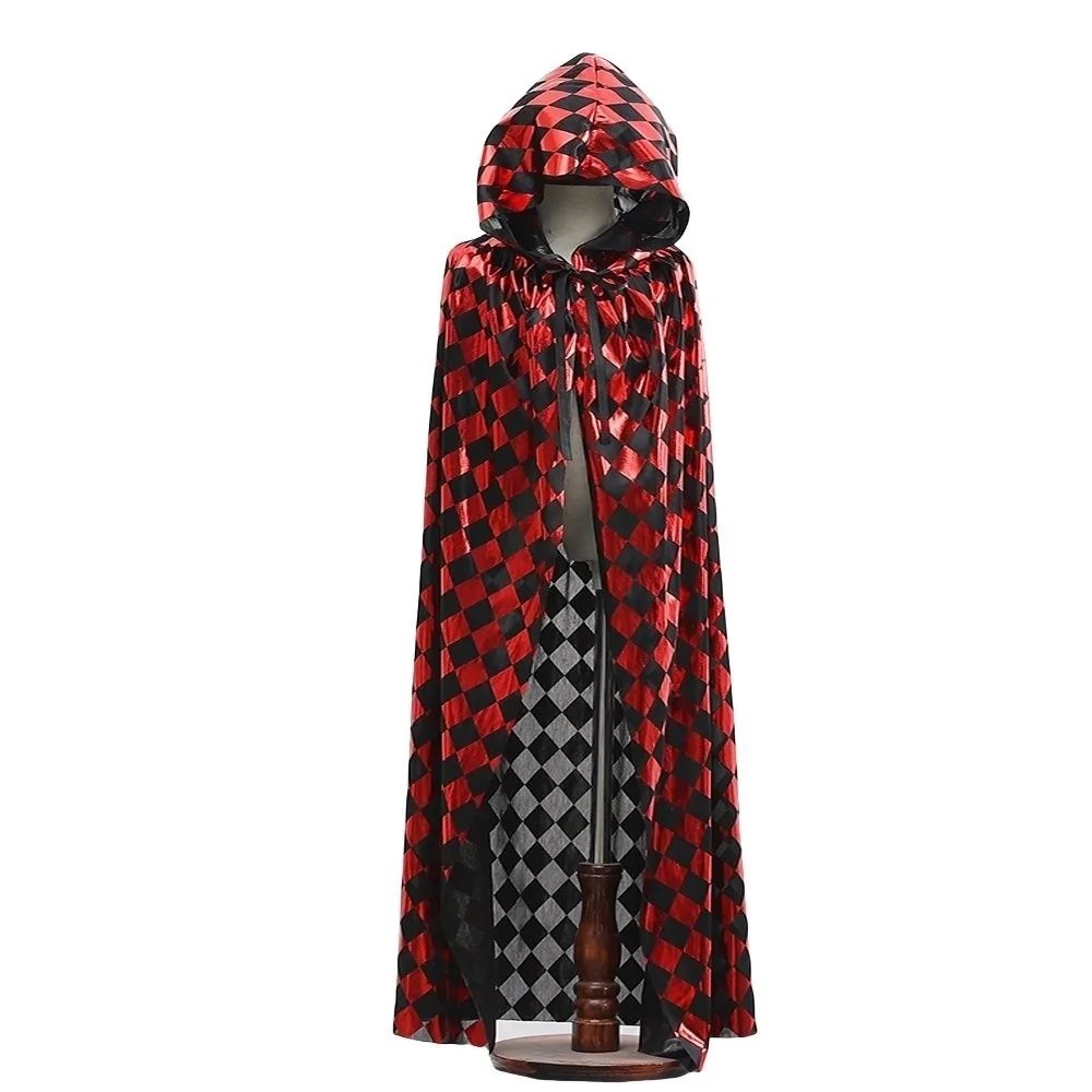 

Bloodstain Halloween Costume Cosplay Props Funny Party Halloween Death Cloak with Cap Plaid Dark Spider Web Cape Hallowmas