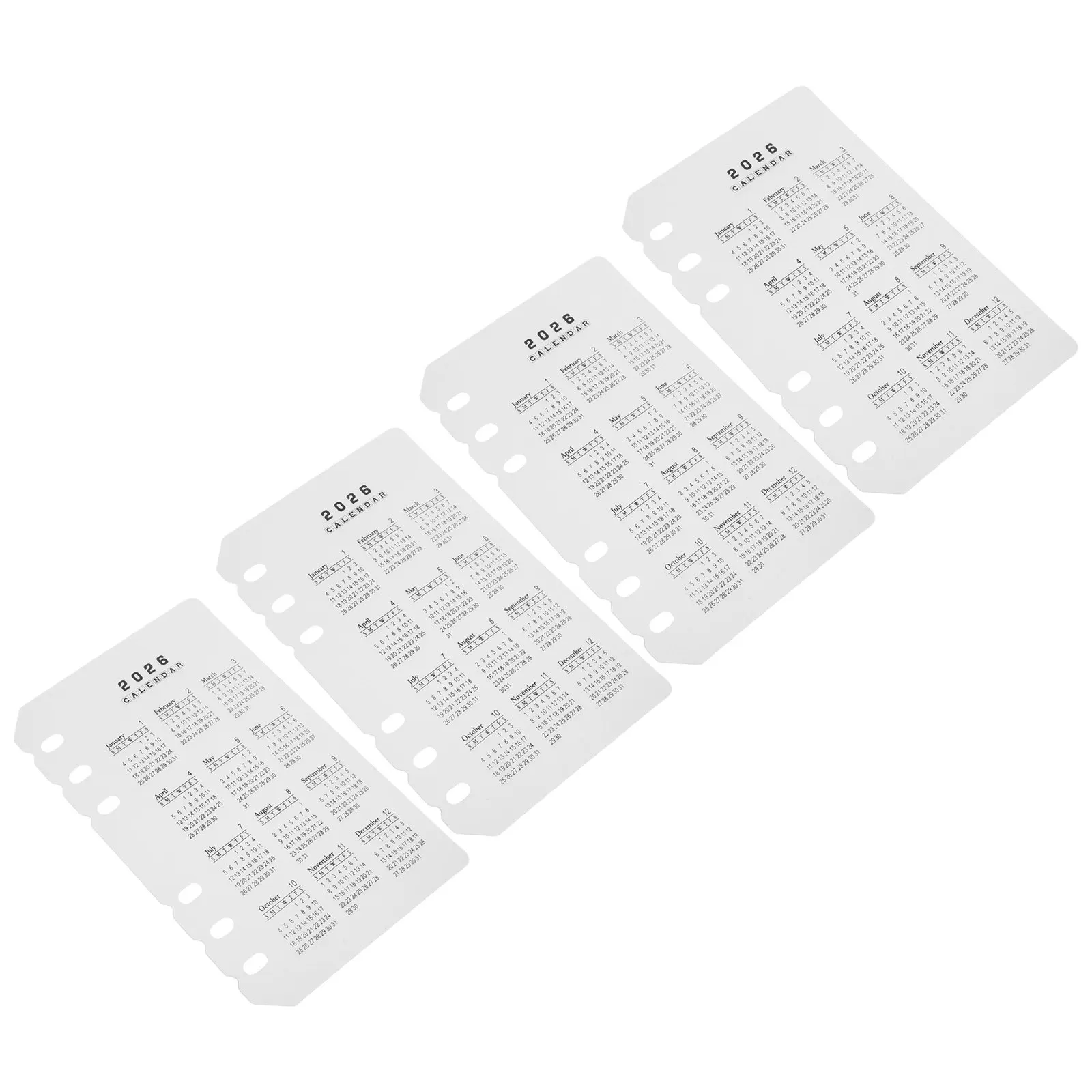 4Pcs Frosted Calendar Binder Dividers Plastic Transparent Matte A6 6-Hole Refillable Inserts for 2026 Date Organization Planner