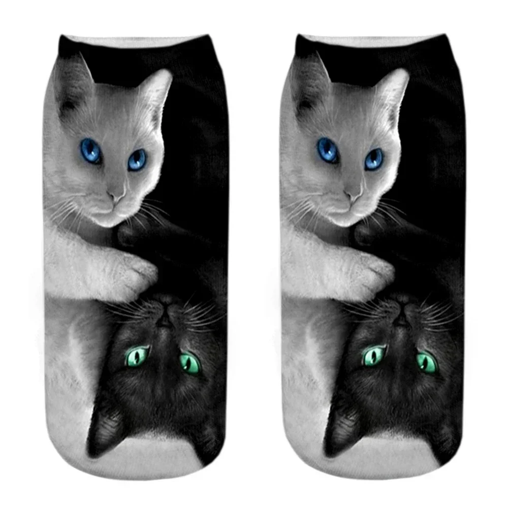 New Arrival! 3D Printed Two Cat Socks, Cute and Funny, Ideal for Women and Men\'s Gothic Night