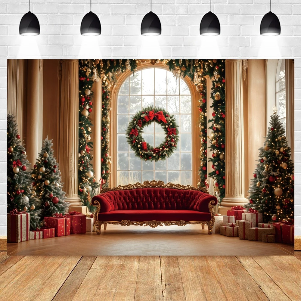 Winter Christmas Indoor Fireplace Photography Background Xmas Tree Kid Family Party Portrait Decor Backdrop Photo Studio Props