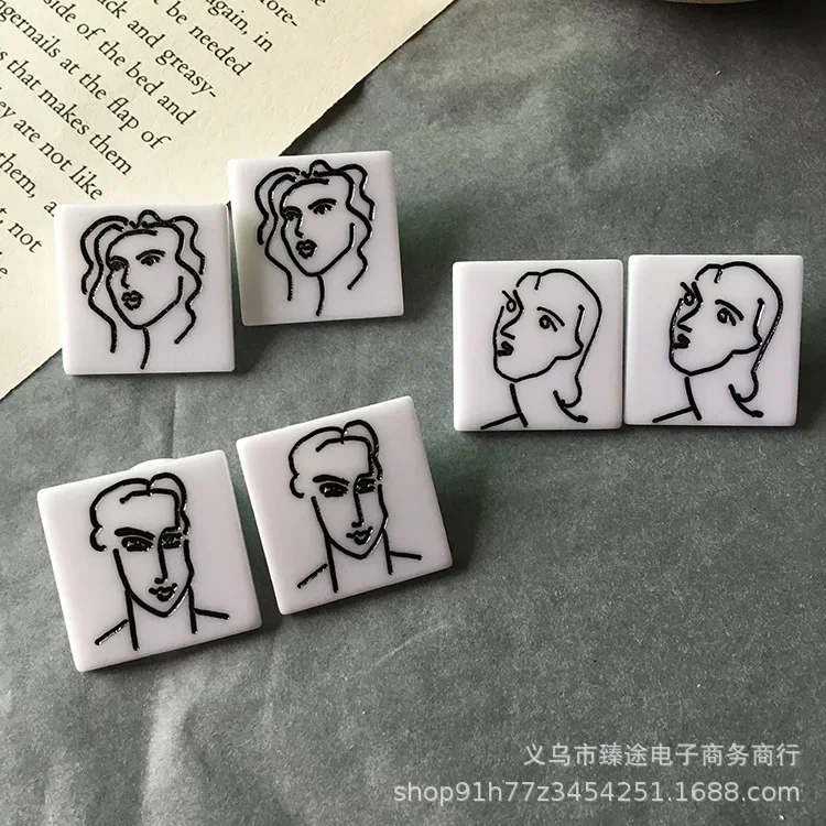 5pcs abstract drawing figure human head stick figure acrylic Flat Back Cabochon For DIY Jewelry Making Accessories