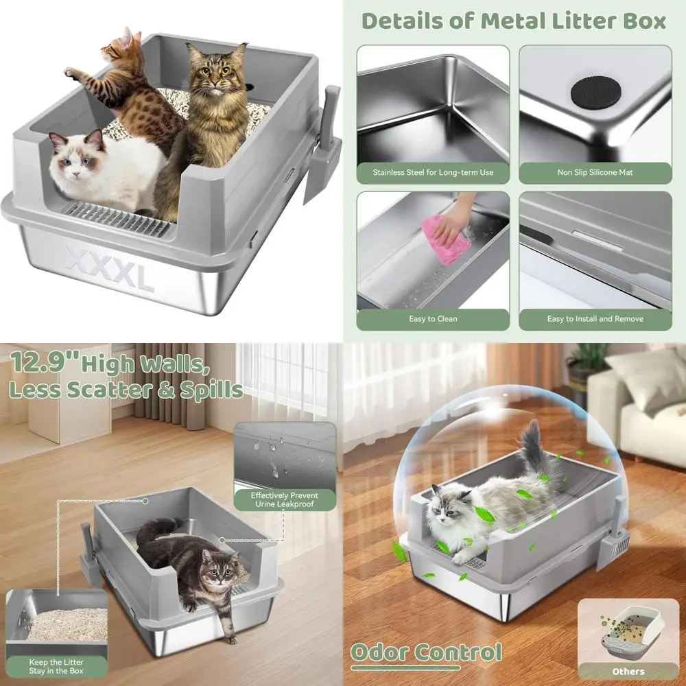 

Extra Large 28x20x12 Metal Cat Litter Box for Multiple Big Cats with High Sides - XL Stainless Steel Pan for Large Feline Compan