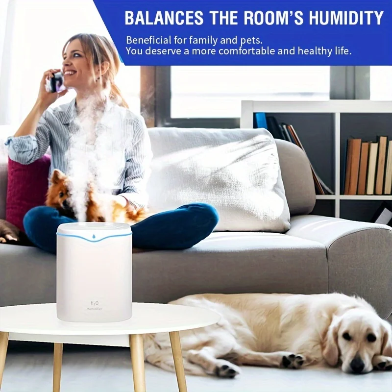 1pc, 2L Large Capacity Portable Ultrasonic Humidifier - Whisper-Quiet Operation, Dual Mist Modes, Aromatherapy, 7-Color Changing