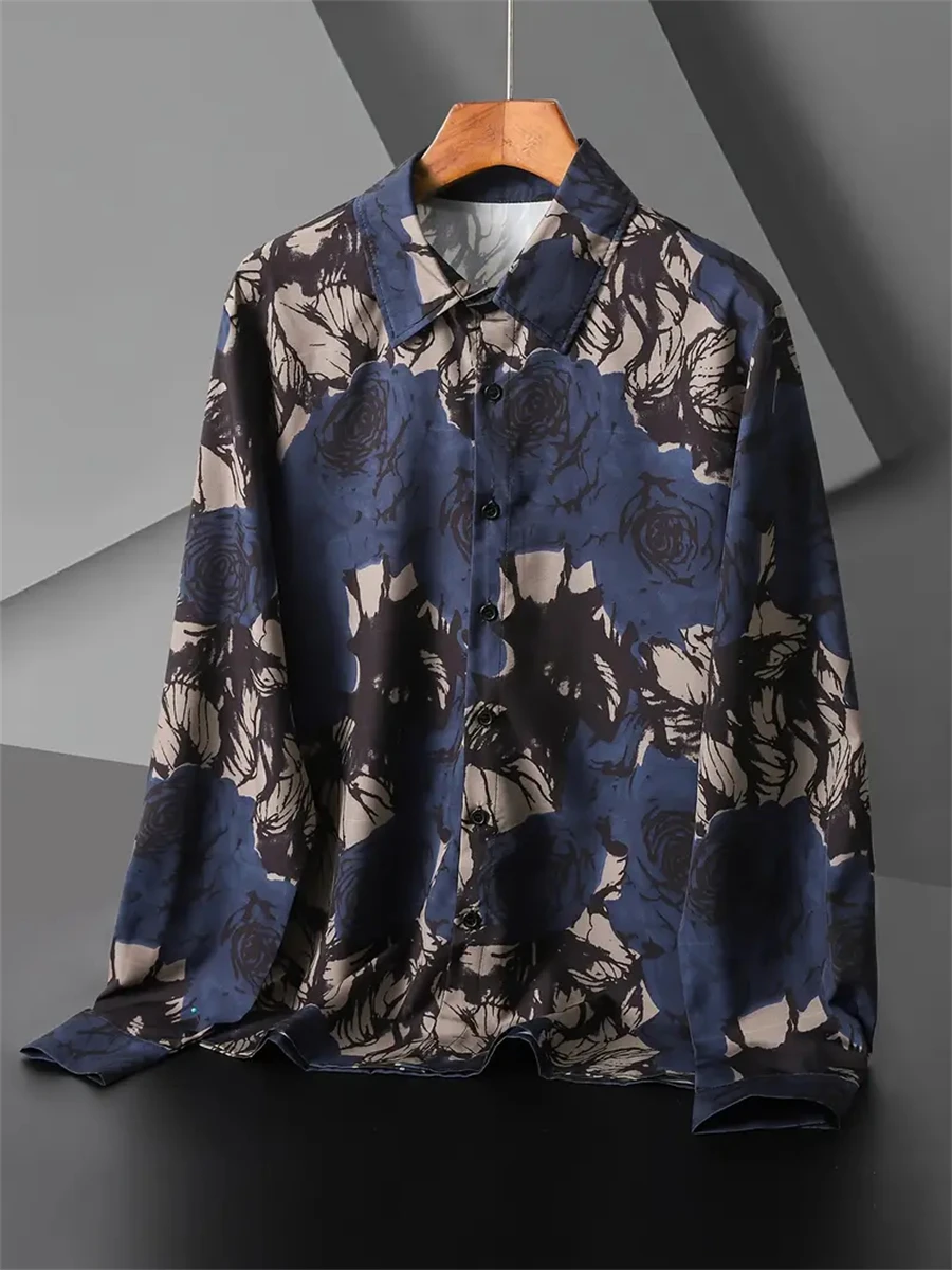 

Fashion men's printed long-sleeved shirt casual handsome personality comfortable men's high-quality lapel large size tops