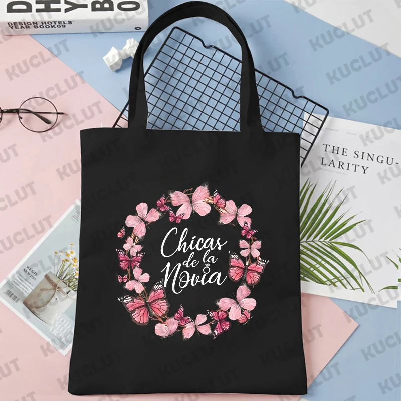 Bolsas de compras de ombro para mulheres, Bachelorette Hen Party, Sacola de casamento nupcial, Spanish Girl Team, Bride Squad, Single Farewell Canvas