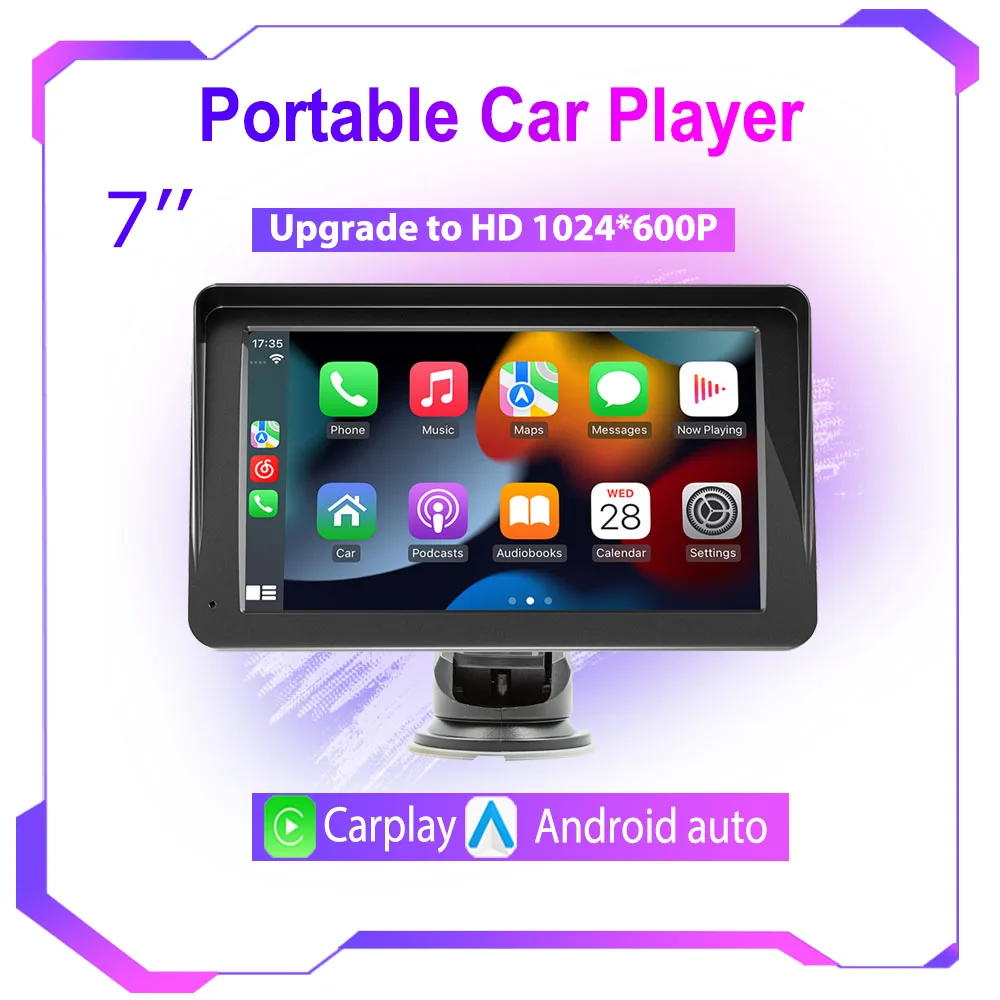 7 Zoll Kabelloser MP5 Carplay Android Auto Tragbarer Digitaler Auto-Monitor Bildschirm Mirror Link Bluetooth 5.0 Navigation GPS
