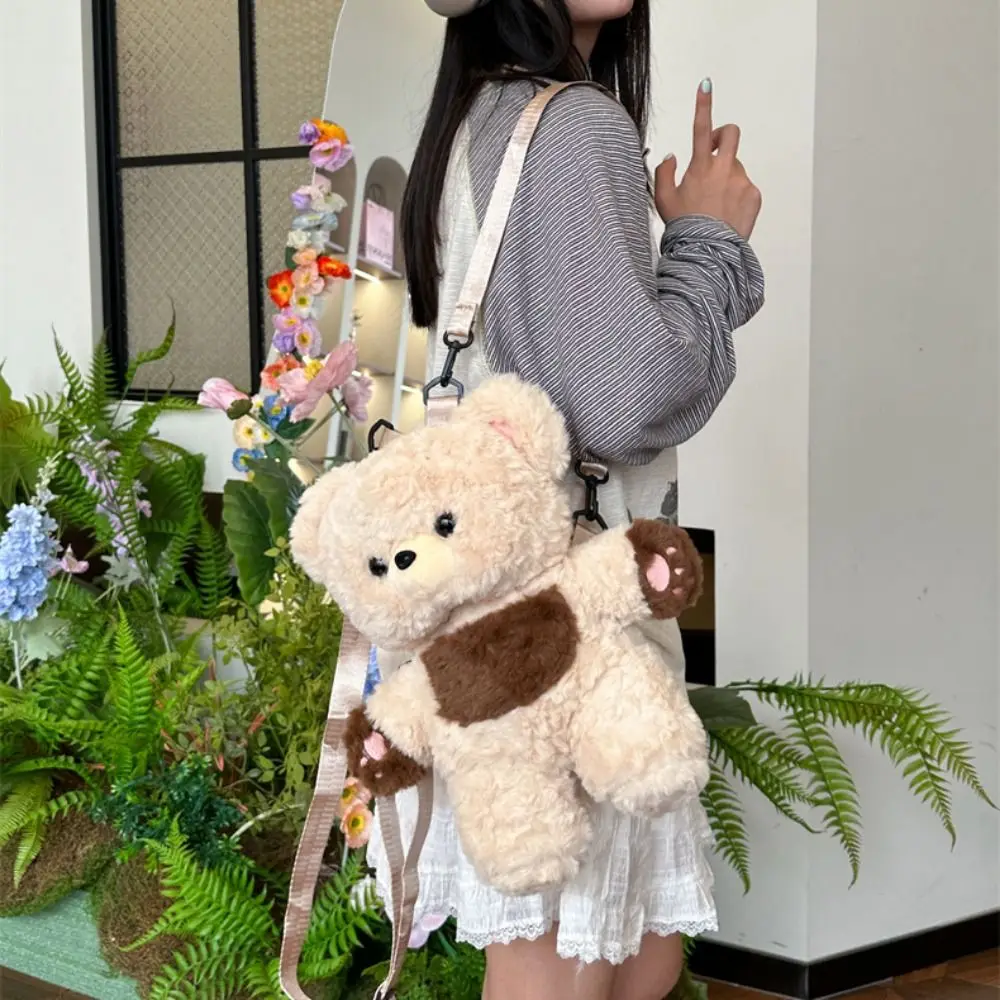 Casual Love Bear Plush Bear Backpack Versatile Creative Plush Shoulders Bag Cute Plush Doll Bear Animal Bag Outdoor