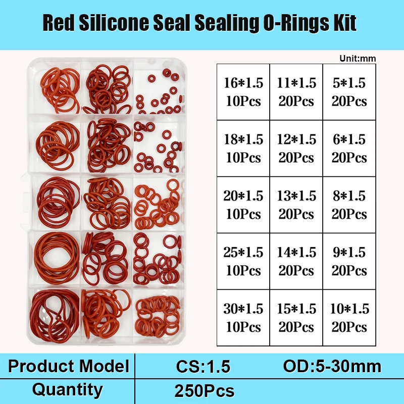 Red Silicone O Ring Set CS 1/1.5/2.0/2.4/3 VMQ Seal Sealing Washer O-Ring Washer Plumbing Gasket Oil Resistant High Temperature