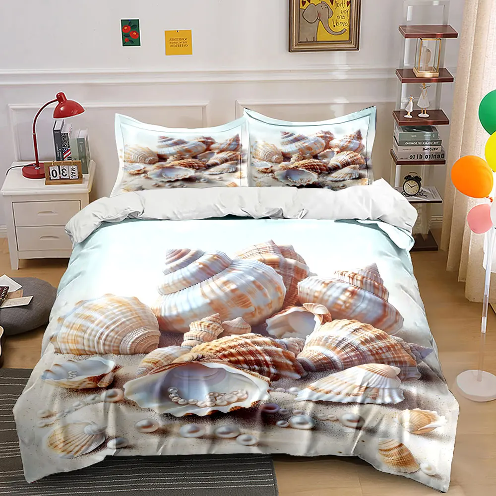 Pearl shell marine elements Printed Duvet Cover Set1 Duvet Cover+2 PillowcaseMulti Size Bedroom Bedding Decor Luxury gifts