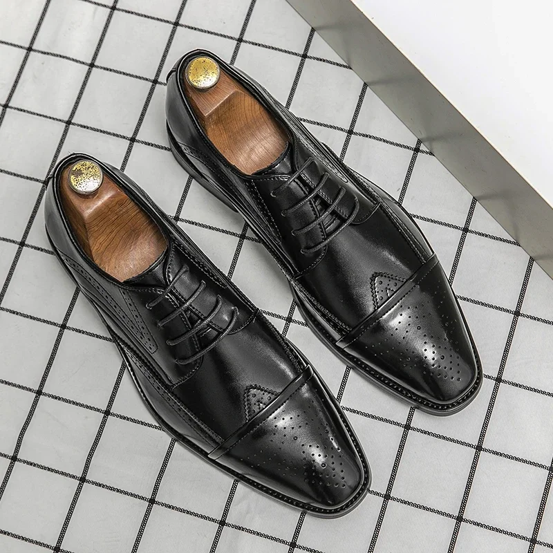 Luxury British Brogue Leather Shoes Men Fashion Party High Quality Casual Men Shoes Driving Classic Slip on Dress Office Lacing image 6