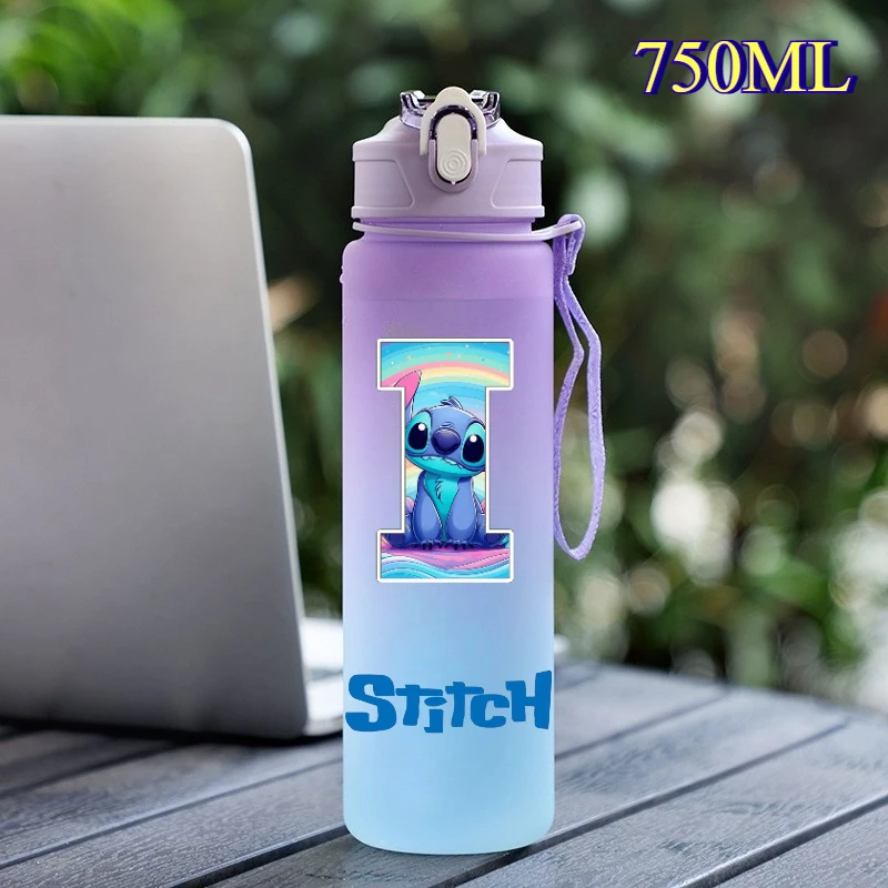 750ML 레터 A-Z 릴로 스티치 빨대 물병 피트니스 드링크 보틀 휴대용 로프 여행 티컵 여행용 사무실 주전자