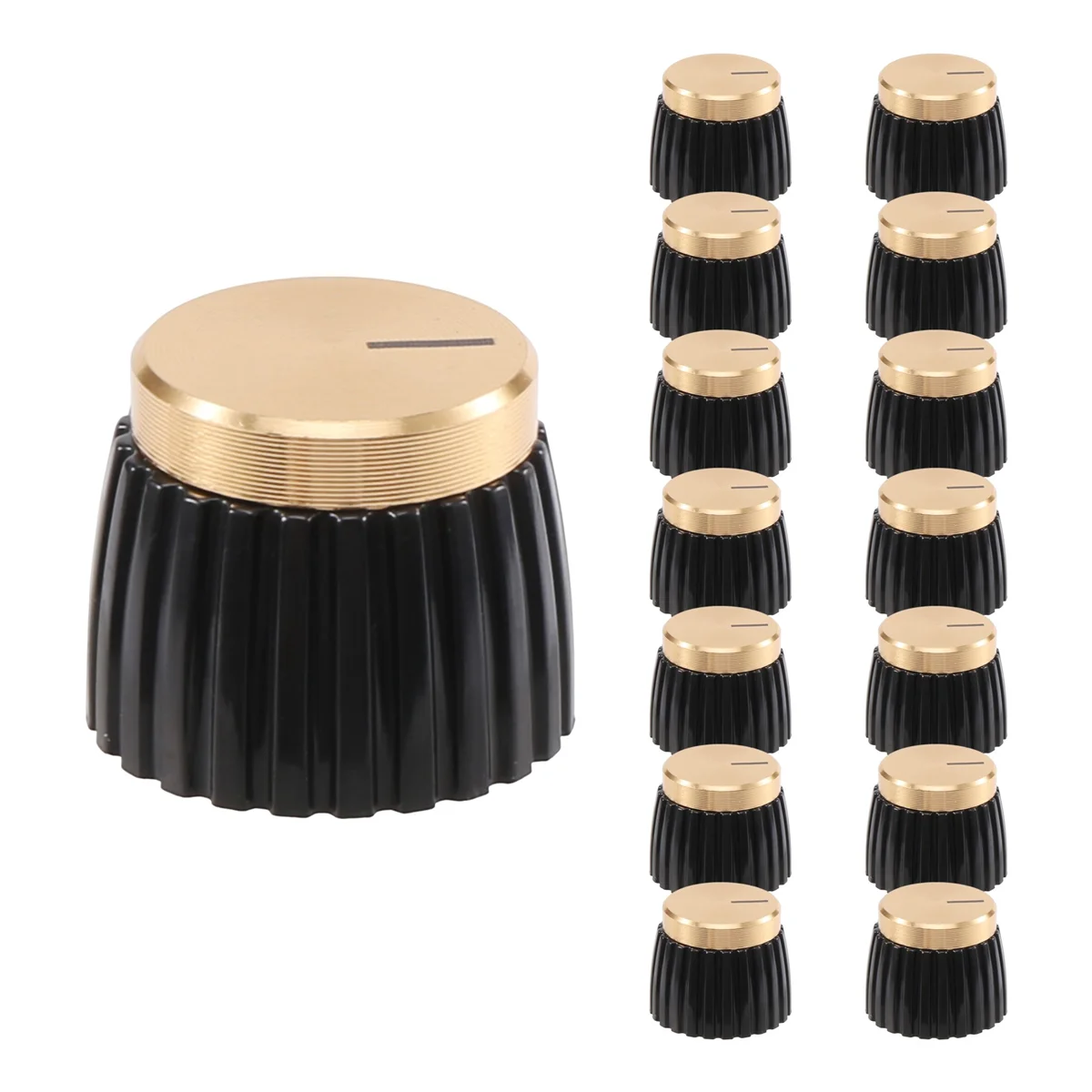 -NEW 15Pcs Guitar AMP Amplifier Push on Fit Knobs Black with Gold Aluminum Cap Top Fits 6Mm Diameter Pots Marshall Amplifiers