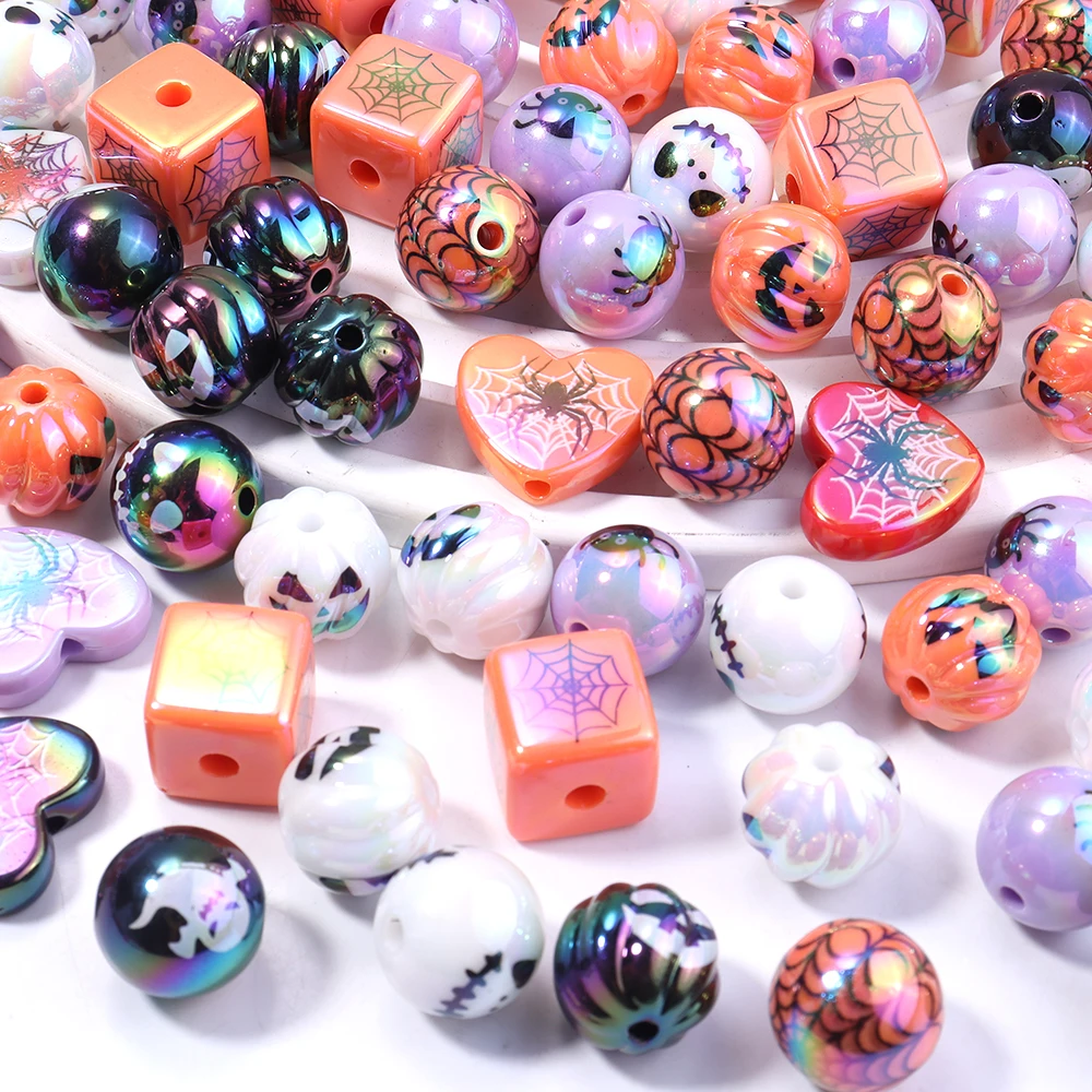 10 teile/los Halloween Acryl Perlen UV Überzug Runde Perlen Lose Spacer Perlen Für DIY Schmuck Machen Dekorative Zubehör
