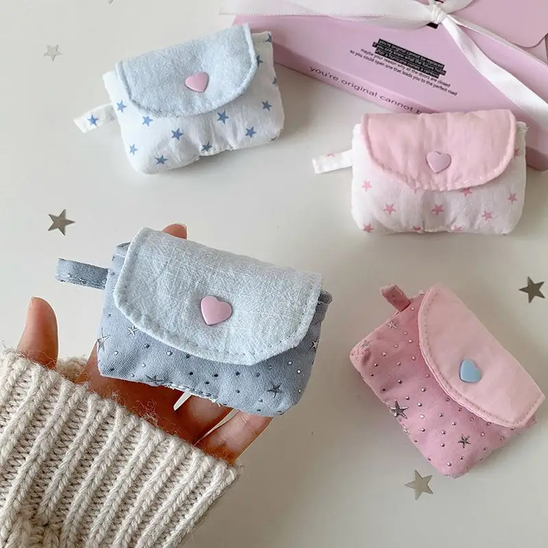 Fashion Mini Earphone Storage Bag Snap Button Sequined Stars Bluetooth Headset Case Key Jewelry Protective Pouch For Women Girls