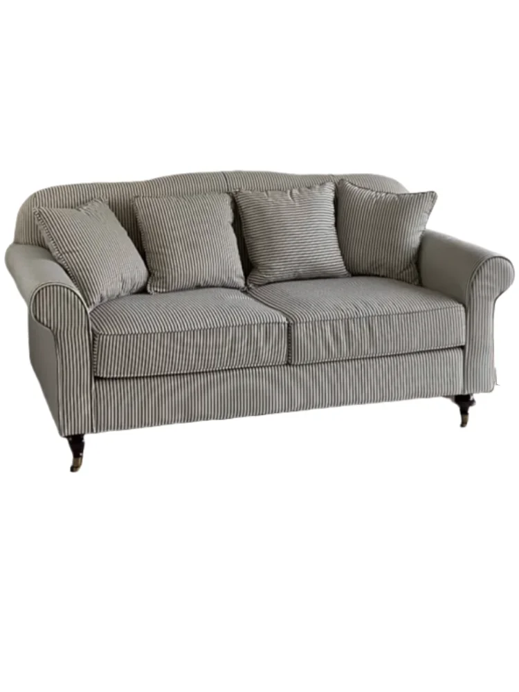 

Modern simple removable and washable blue and white striped designer small apartment living room balcony double small sofa