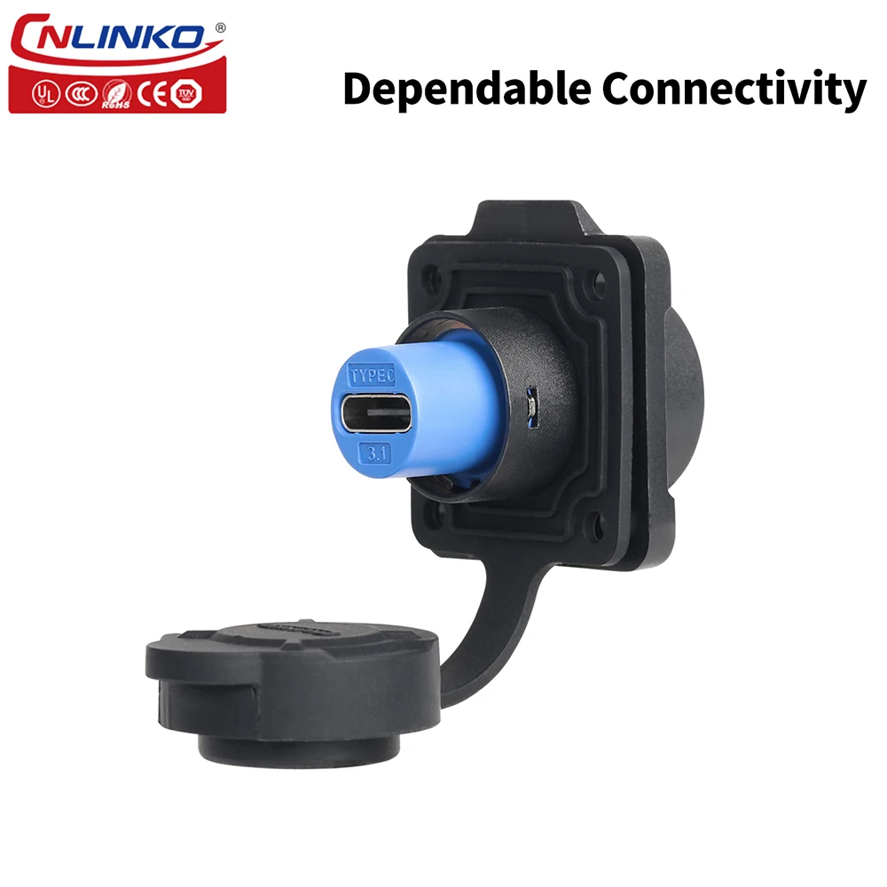 CNLINKO Type-C USB 3.1 Connector IP67 Waterproof 5A Data & Power Interface Fast Charging Data Transmission Plug Socket Connector