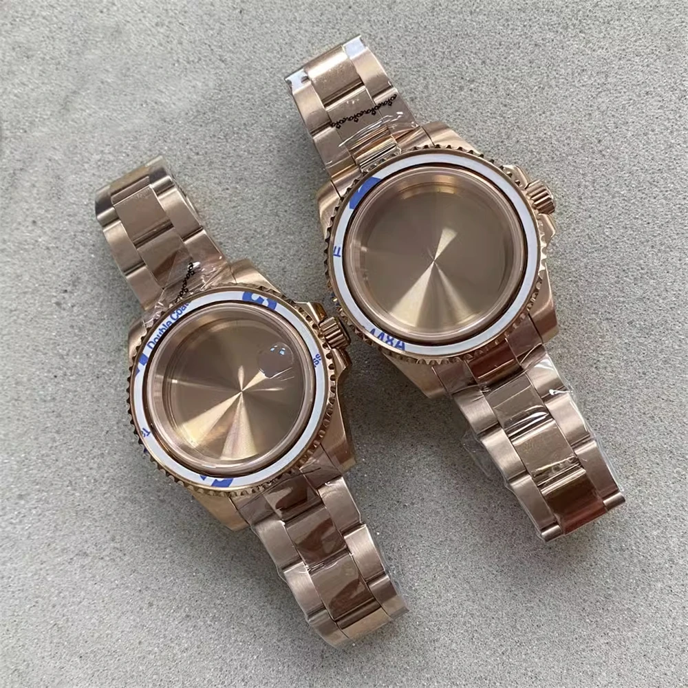 

40mm Rose Gold Stainless Steel Watch Case Strap Set, Sapphire Glass Case NH35 Bracelet for NH35 NH36 Movement Men Women Watch