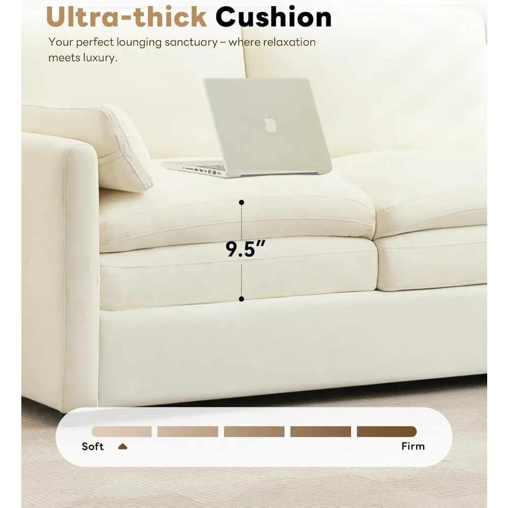 Sofá moderno, sofá nuvem de 89" com travesseiros, assento de mola com bolso, confortáveis almofadas de espuma de pelúcia de 3 lugares