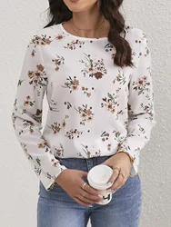 Ladies Floral Print O Neck Casual Long Sleeve Blouse Women Tops Shirts