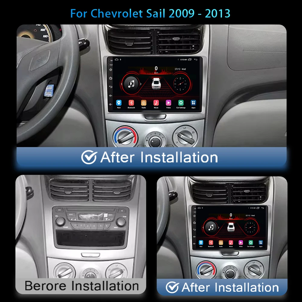 Rádio Do Carro Leitor Multimídia para Chevrolet Sail 2009-2013, Android 13, Navegação GPS, 2Din, DVD Stereo, Unidade de Cabeça, 4G Carplay, WiFi