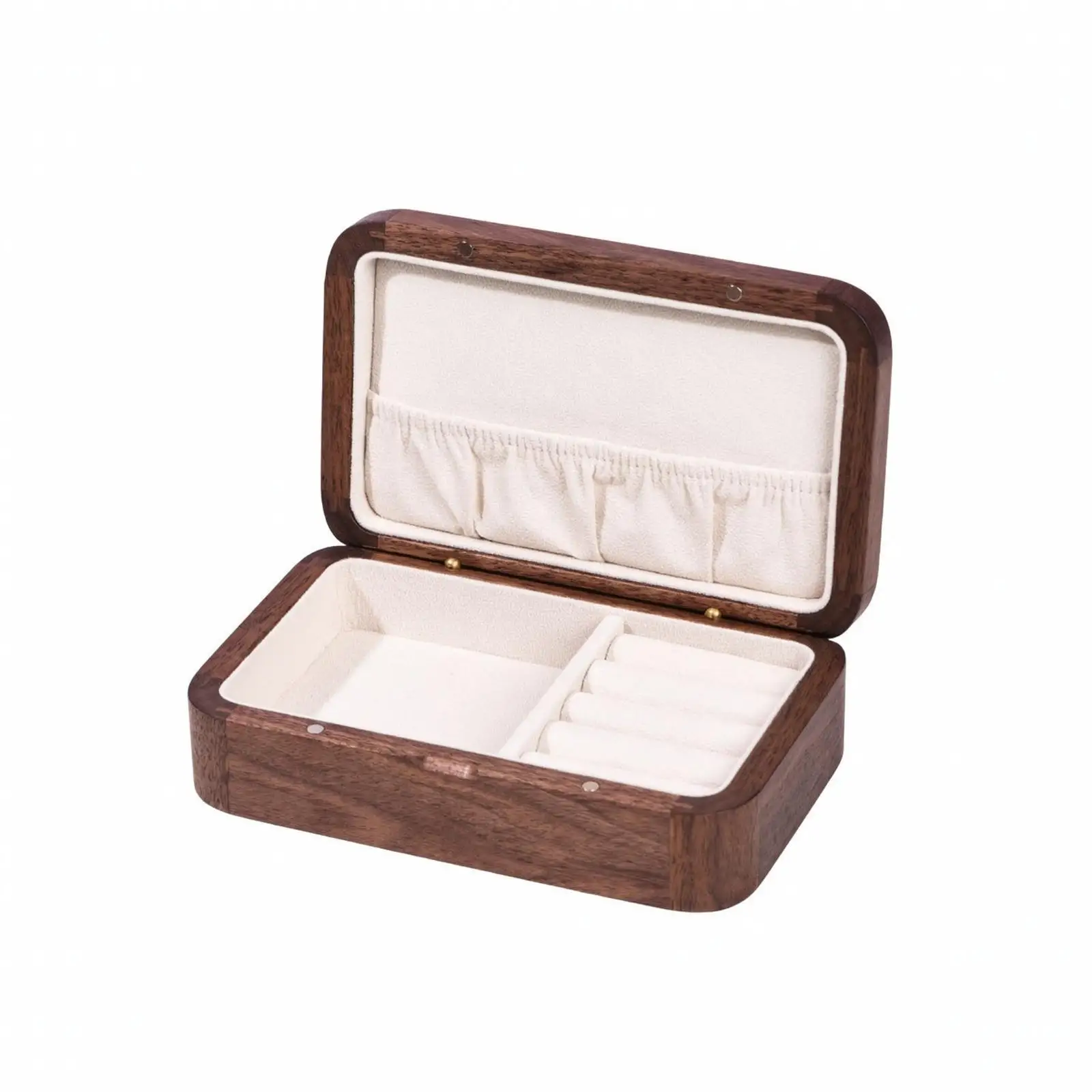 Walnut Wood Jewelry Organizer Case with Velvet Lined Interior Tray Storage Box for Necklaces Earrings Rings Bracelets on Dresser