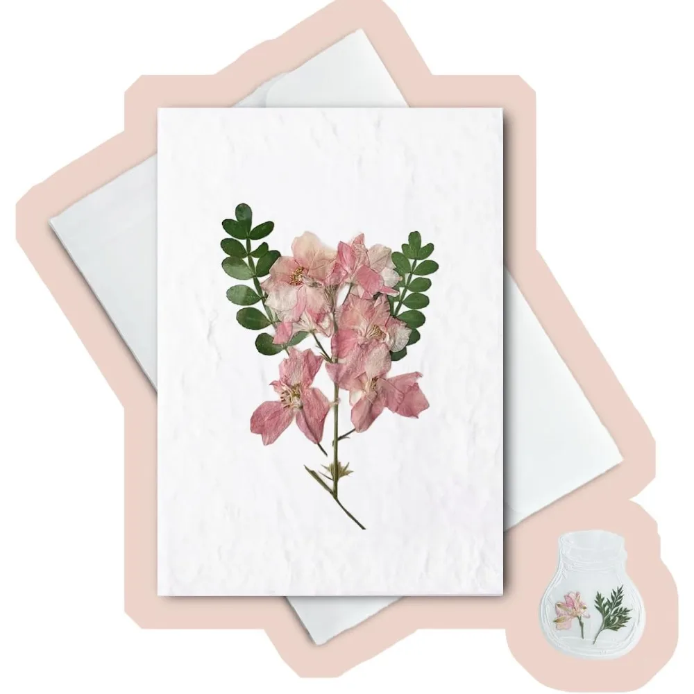 

Handmade Real Flower Greeting Card with Transparent Envelopes, 4 * 6 inches, Minimalist Design, Perfect for Business, Weddings,