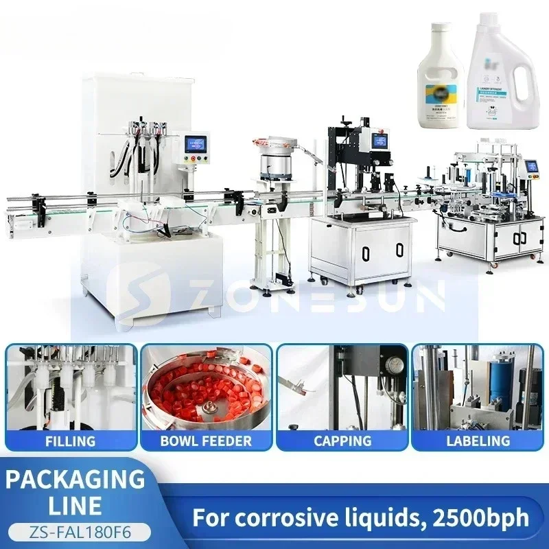 Zonesun خط التعبئة والتغليف ملء السد وآلة وضع العلامات للمنتجات الكيميائية حشو السائل المسنن ZS-FAL180F6 #1