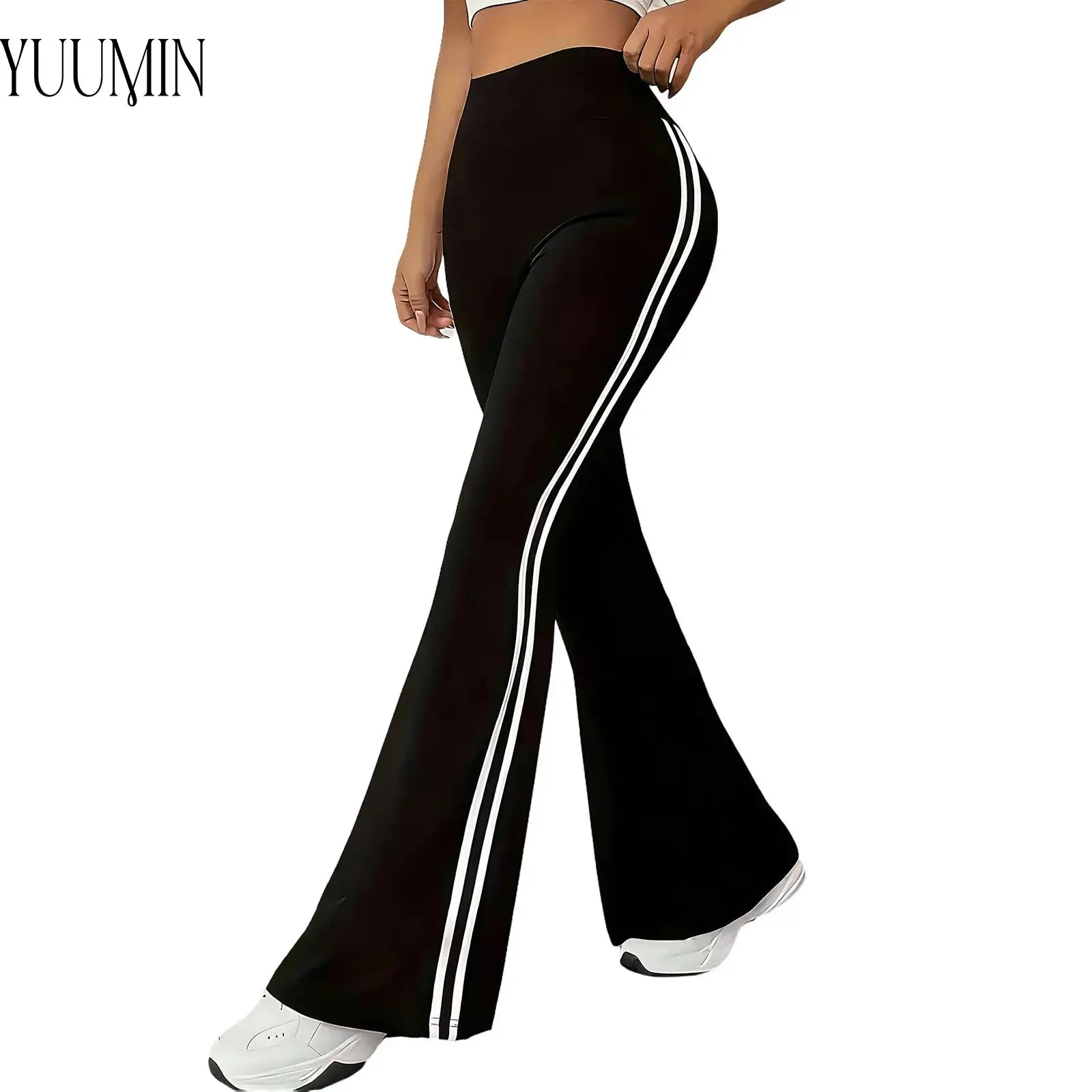 

Women Yoga Clothing Sportswear Contrasting Striped Trim Gym Pants Stretchy Slim-Fit Trousers for Pilates Fitness Workout Running