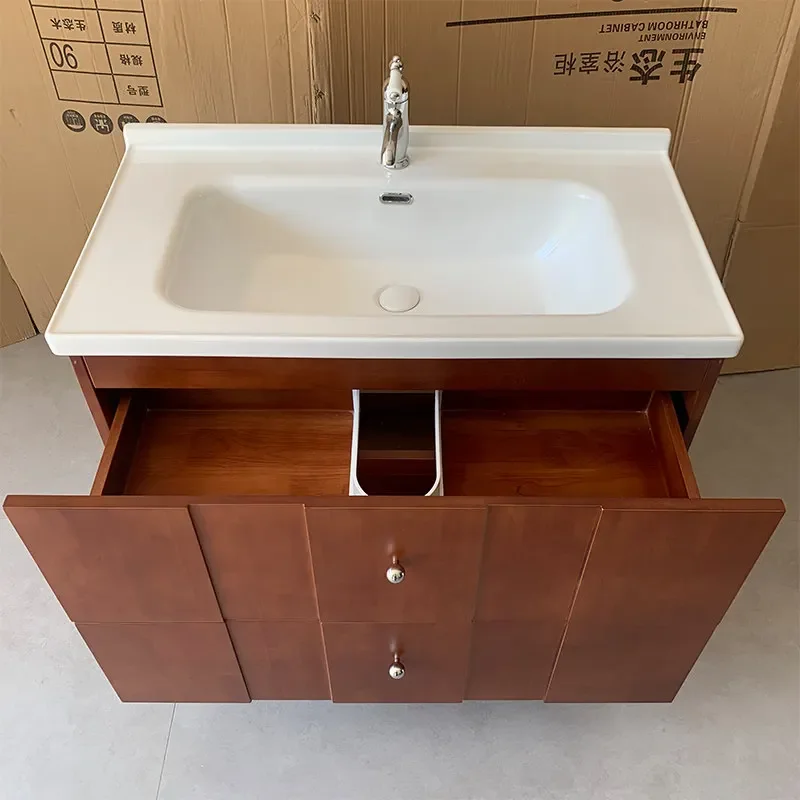TAO Teak solid wood paint retro bathroom cabinet ceramic integrated basin washstand