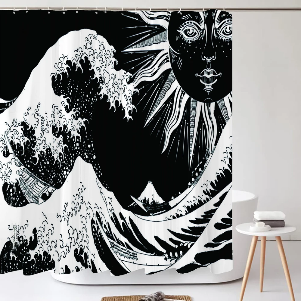 Bathroom Curtain Japanese kanagawa Polyester Fabric Shower Curtain Sun Bohemian Bath Curtains Home Decoration Curtain With Hooks