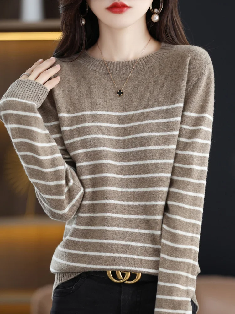 Women Autumn Winter Sweaters O-neck Striped Knitwear Fashion Long Sleeve Loose Sweaters Female Casual Korean Style New Tops