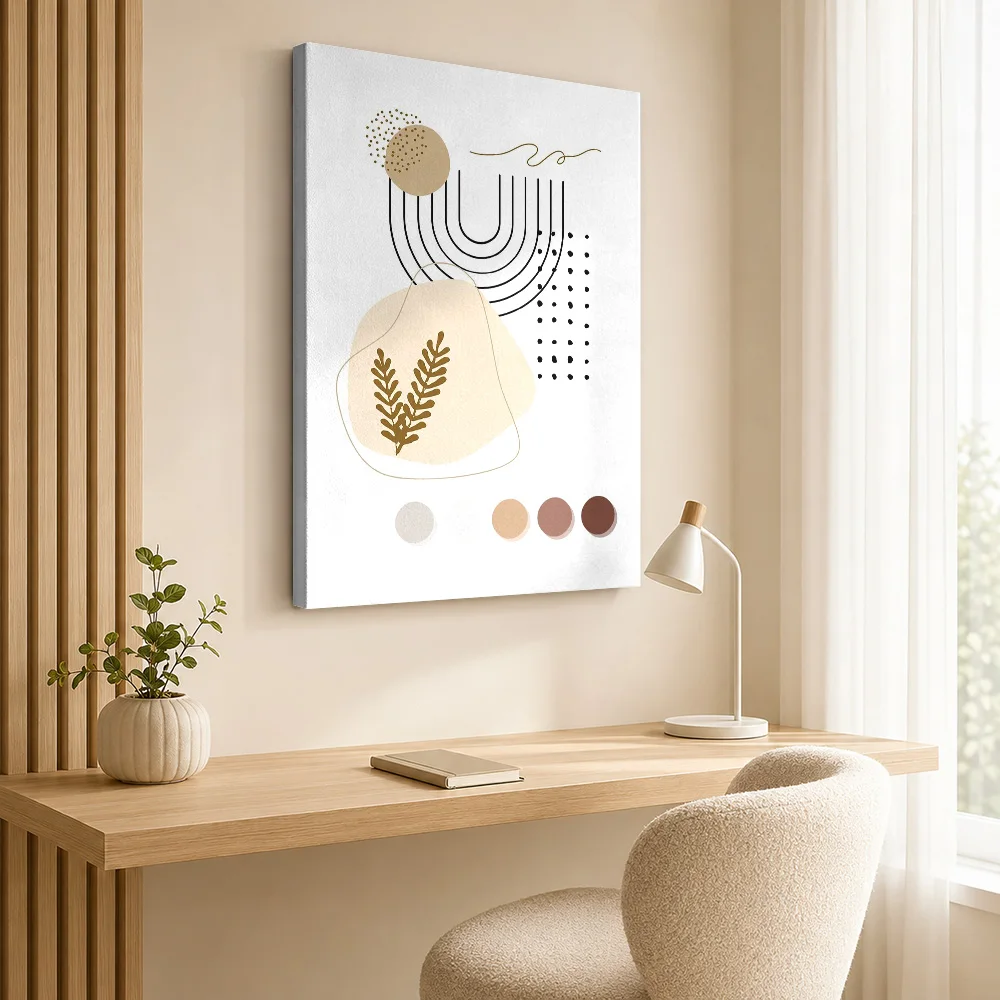 Neutral Arch And Botanical Motifs Canvas Print Customized Photo Geometric Wall Art For Loft Living Room, Interior Stylist Gift