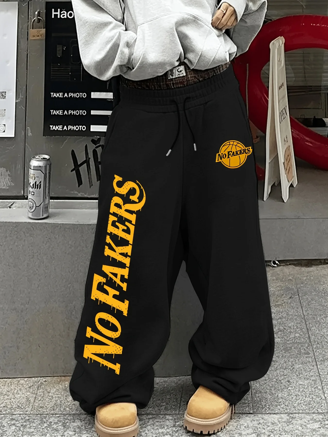 Men's Casual Sports Pants, Basketball Patterned Printed Sweatpants, Drawstring Wide Leg Casual Pants, Men's Pants