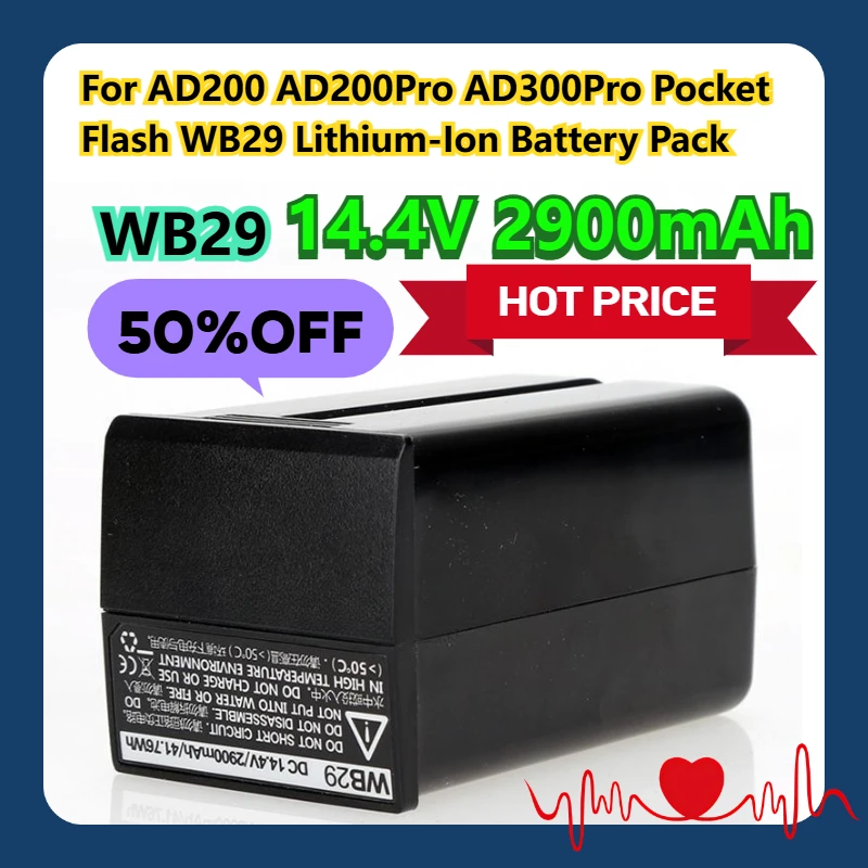 

For AD200 AD200Pro AD300Pro Pocket Flash WB29 14.4V 2900mAh WB29 Lithium-Ion Battery Pack