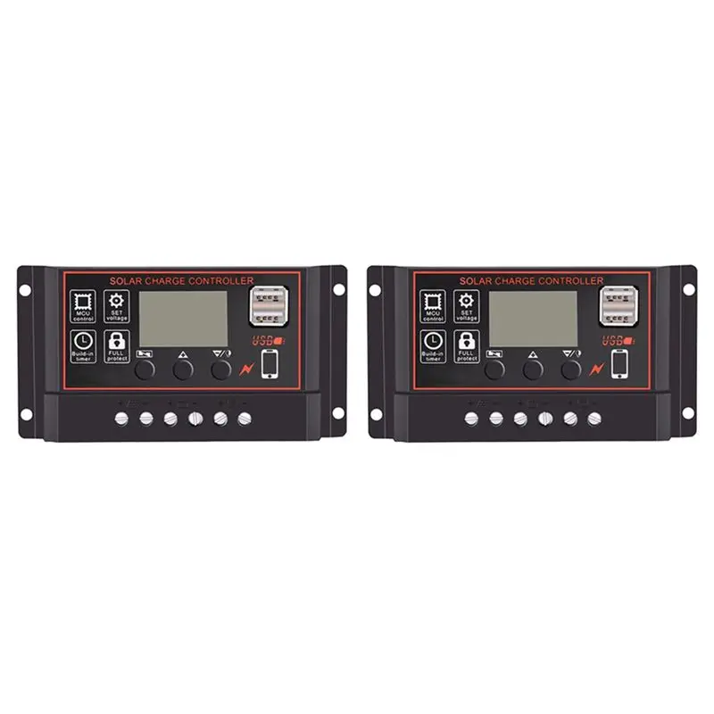 2X 100A Solar Charge Controller Solar Panel Controller 12V 24V LCD Display Solar Panel Battery Regulator With USB Port