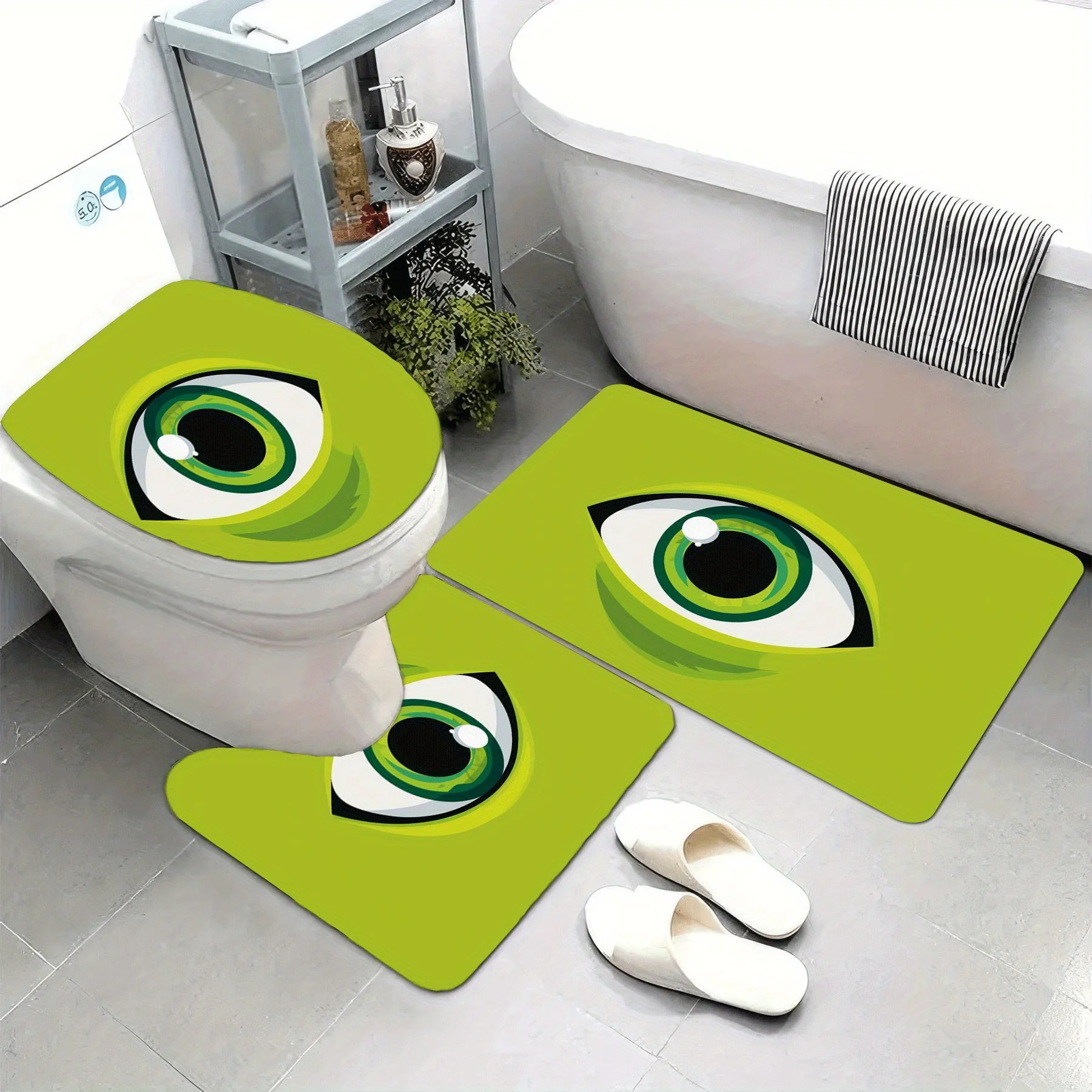 3pcs Bathroom Floor Mat Set Green Eye Decor Mat Anti Slip Bath Rug Toilet Mat Household Home Decor Bathroom Accessories Gift
