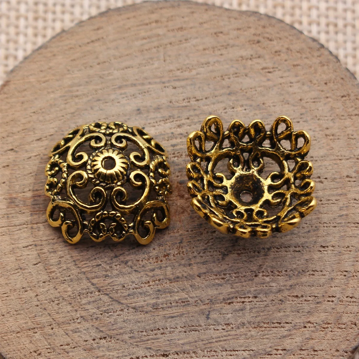 10pcs 18x17x9.7mm Antique Gold Color Vintage Carved Textured Bead Caps For Hand Crafts Jewelry Making